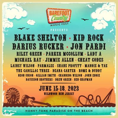 The Barefoot Country Music Fest 2023 will feature over 40 of country music’s hottest artists across five unique stages on the shores of Wildwood. Courtesy Barefoot Country Music Fest.