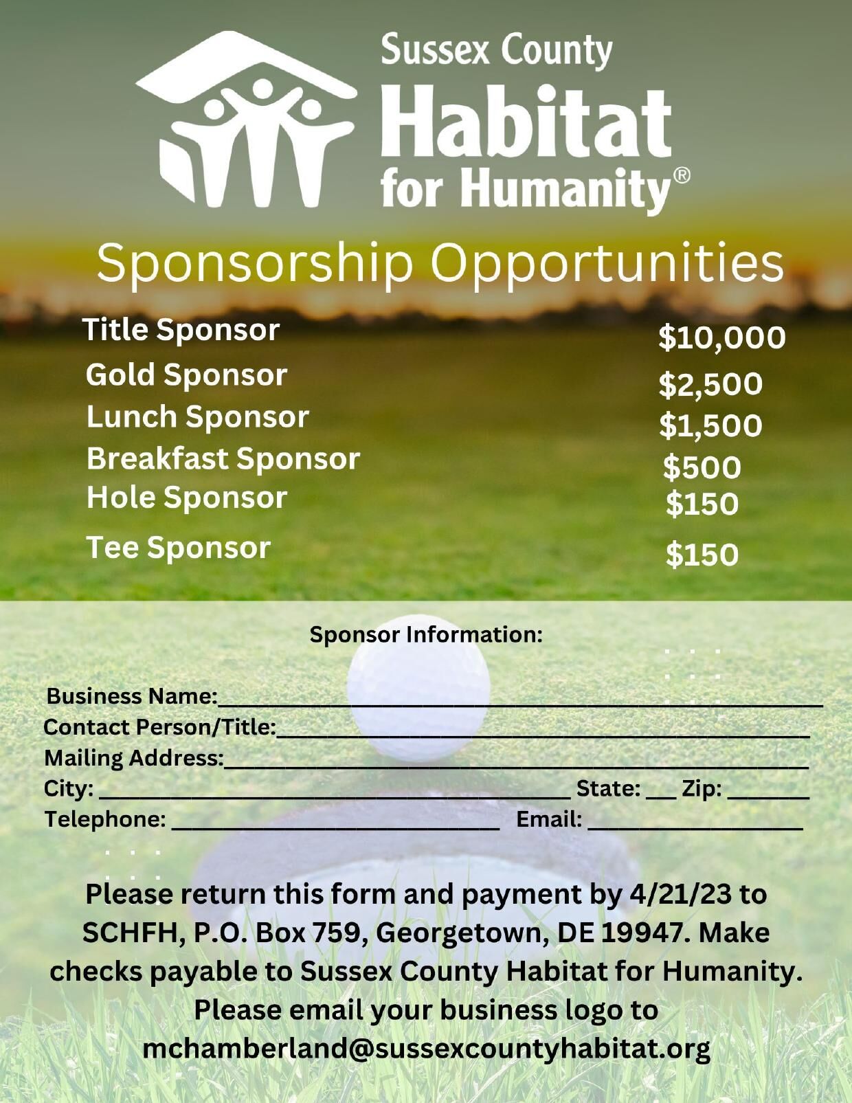 Habitat Golf Sponsorship Form