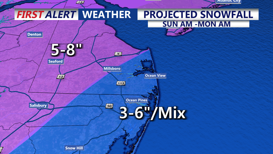 PROJECTED SNOWFALL SUN AM - MON AM