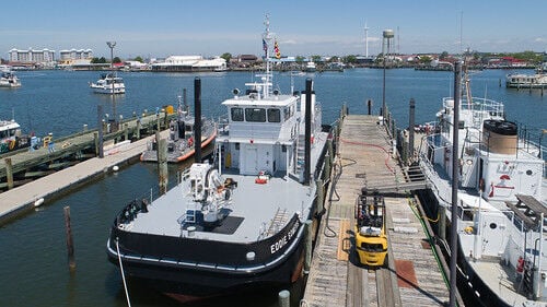 An image of some of the boat slips at Somers Cove Marina in Crisfield, MD.