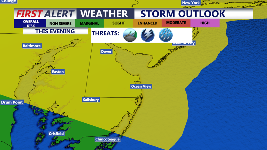 Image shows the threat for severe storms today.