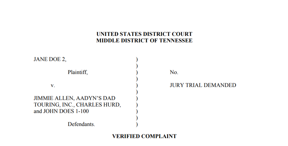 Jane Doe 2 Sues Jimmie Allen, Bodyguard