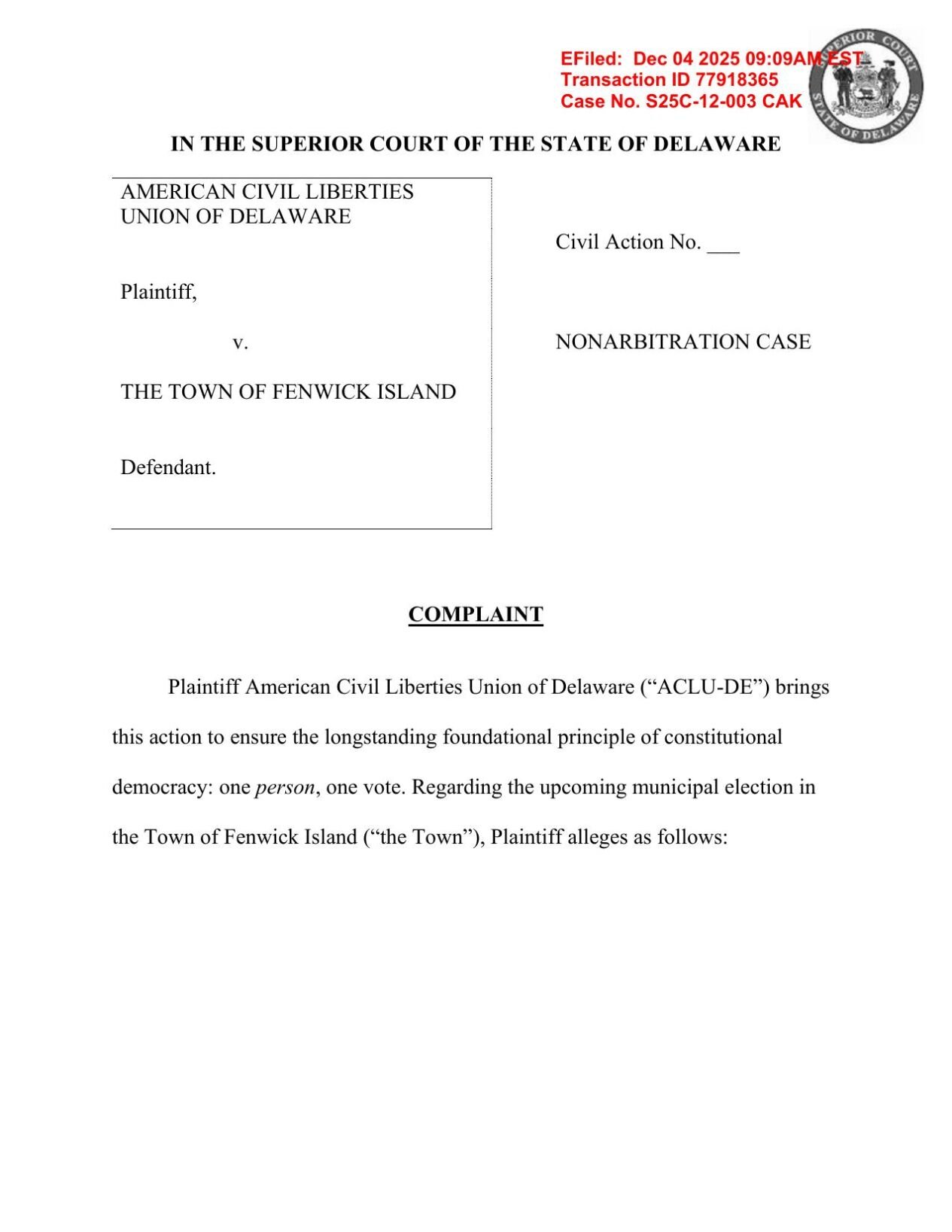 IN THE SUPERIOR COURT OF THE STATE OF DELAWARE