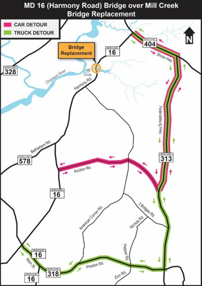 MD 16 bridge detour map