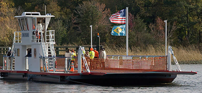 The Woodland Ferry making a crossing of the Nanticoke River (DelDOT).