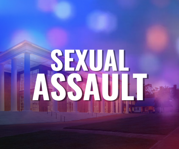 A photo of the Kent County Courthouse is overlapped with police lights and text reading "Sexual Assault."