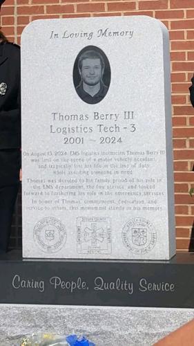 A gray memorial stone.