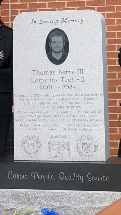 A gray memorial stone.