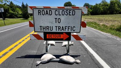 Road closed sign in Milton
