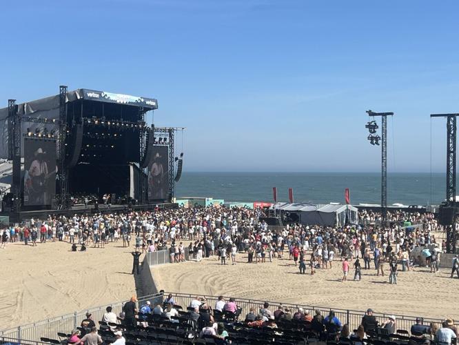 A shot from above of a crowd at the Boot Stage.
