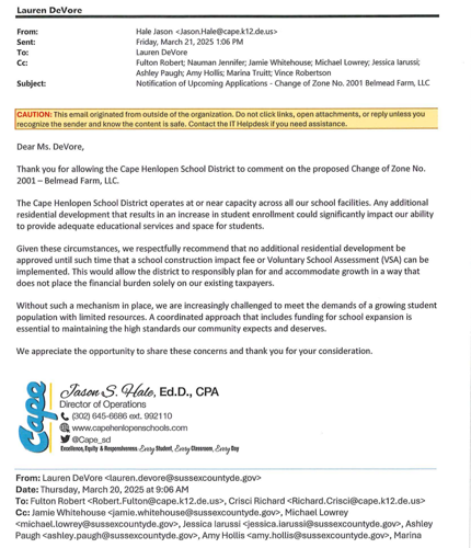 Cape Henlopen letter to commission