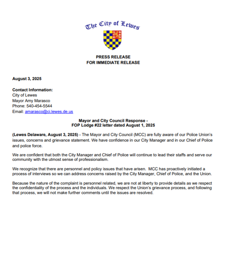 Mayor and City Council response