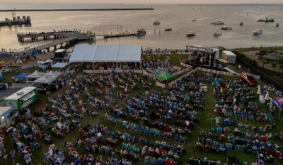aerial view of lewes ferry grounds during an event 