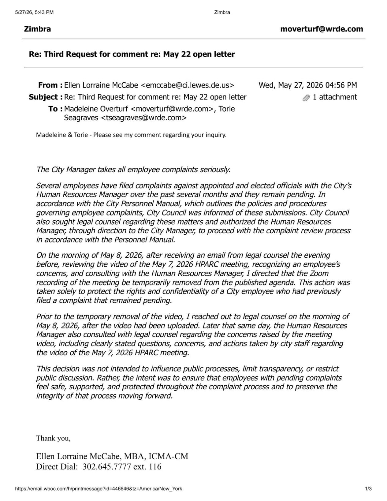 McCabe response