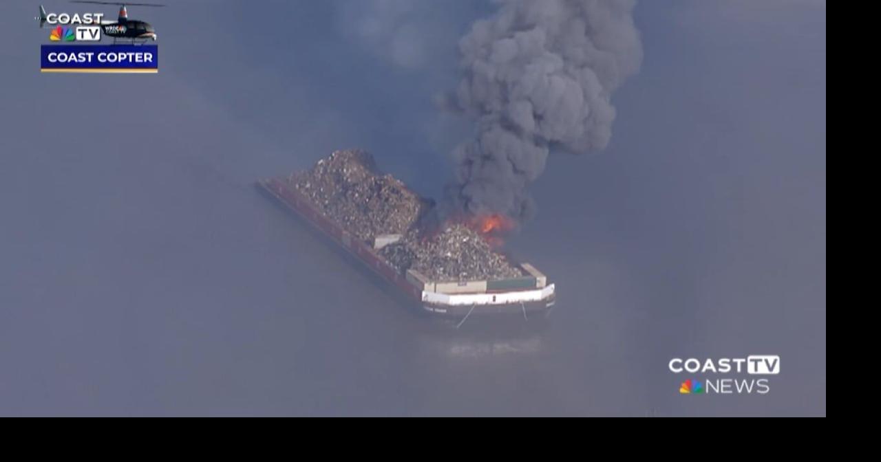 Barge carrying scrap metal catches fire in Delaware Bay, barge now ...
