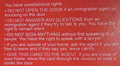 Immigration red card with constitutional rights