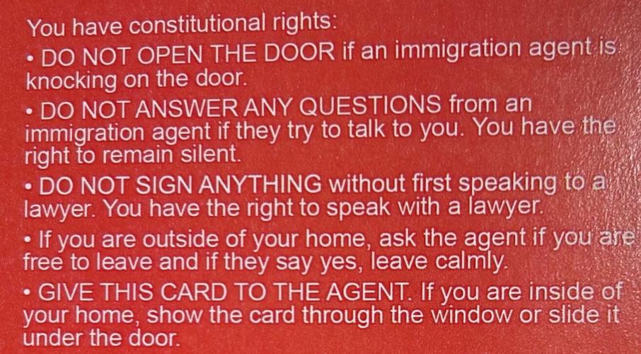 Immigration red card with constitutional rights