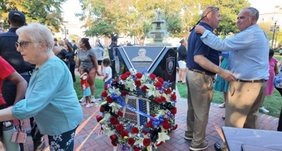 Wreath-laying at the monument for Officer Chad Spicer.