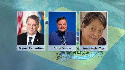 Incumbent Republican Bryant Richardson, Libertarian candidate Chris Dalton, and Non-Partisan candidate Sonja Mehaffey