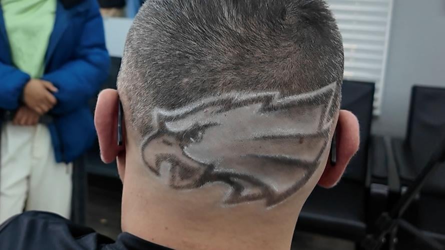 Paul Cusimano Eagles haircut at Millville Barbershop
