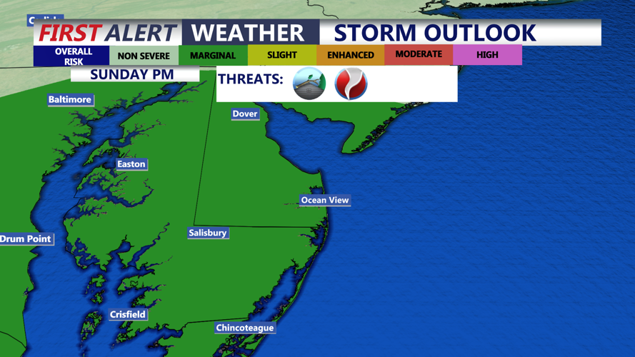 Graphic shows the threat of severe storms Sunday.