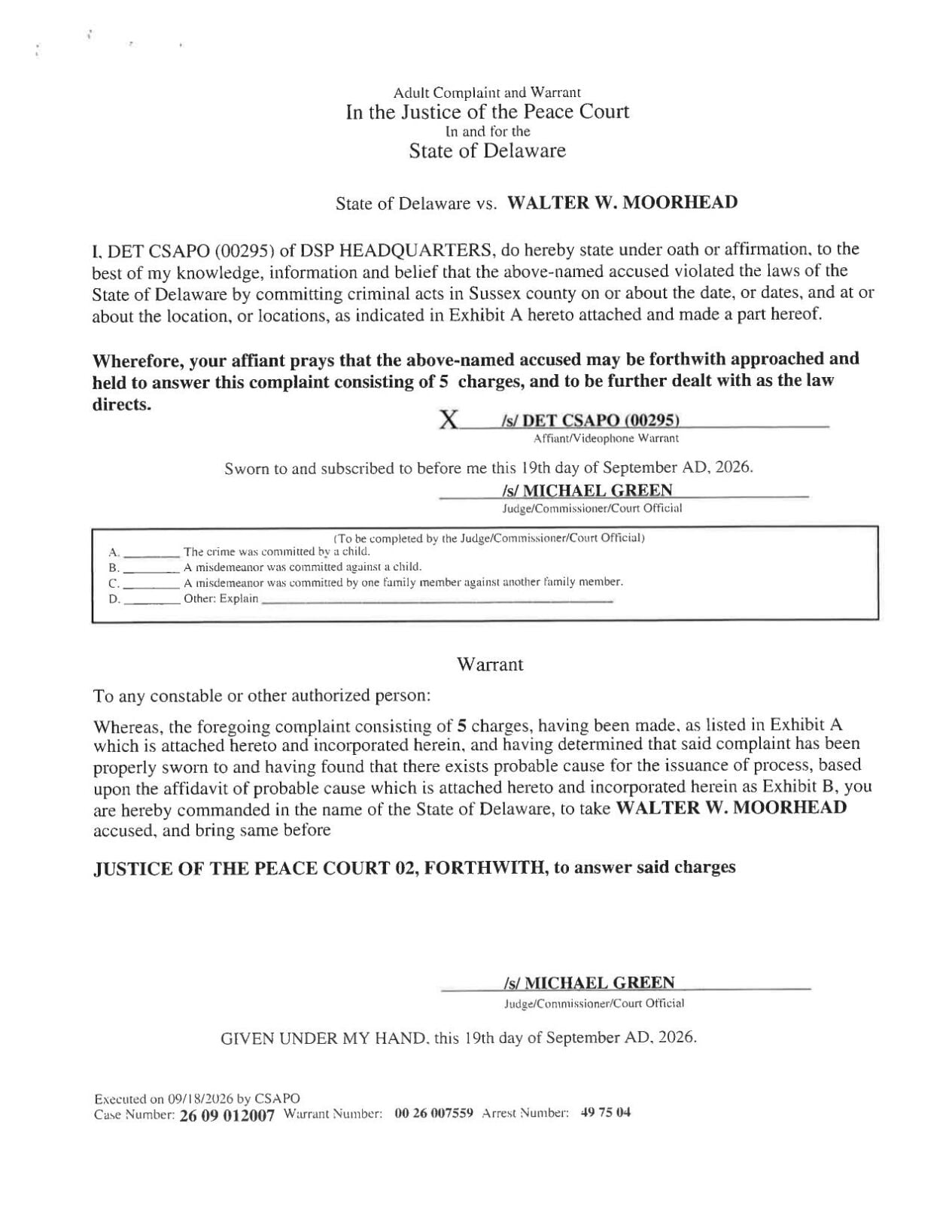 Complaint and Warrant