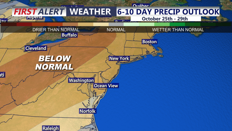 Image shows the chances of seeing precipitation over the next 6 to 10 days.