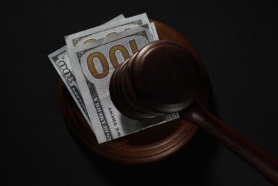 Concept of Auction, composition with wooden hammer