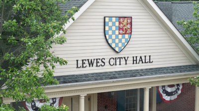 Up-close shot of Lewes City Hall.