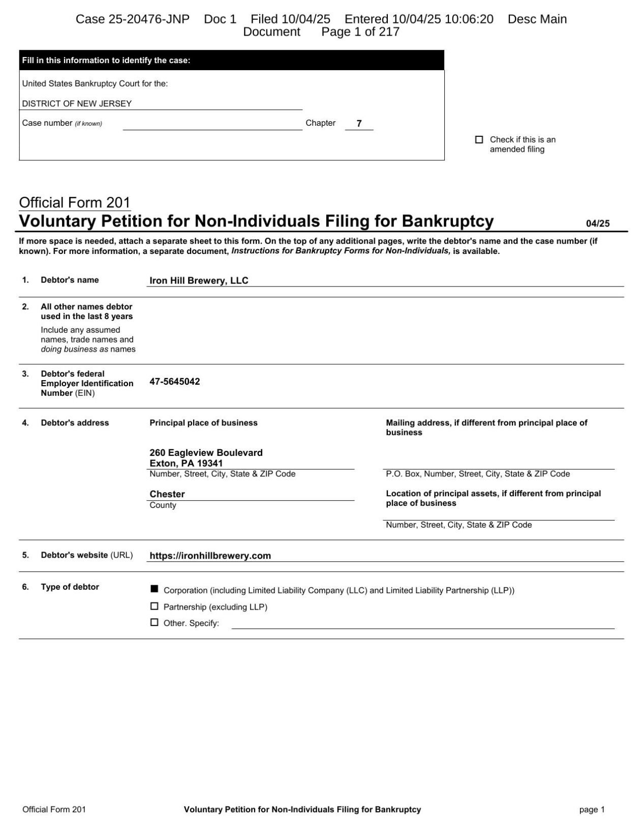 Iron Hill Bankruptcy