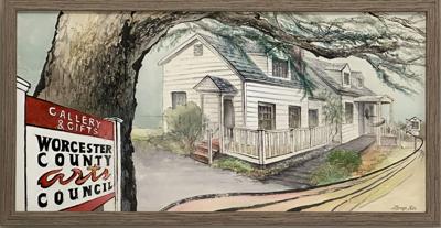 a piece of hand made art depicts the worcester county art council exterior of their building 