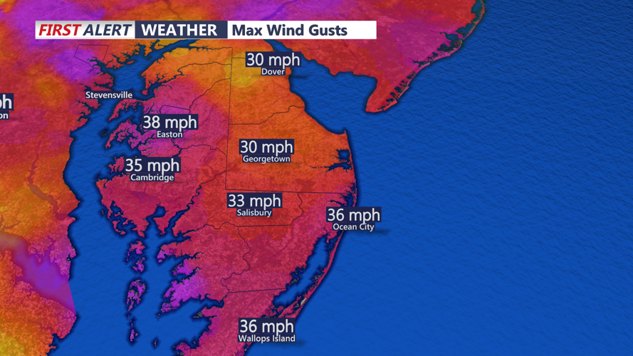 MAX WIND GUSTS - DELMARVA