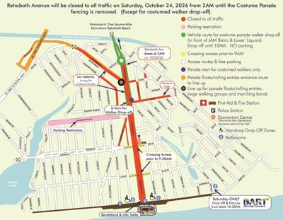 A map outlines the road closures for the Sea Witch Festival.