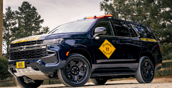 A Delaware State Police trooper car.