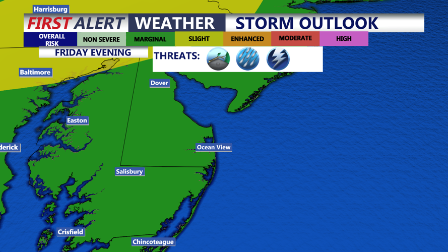 Image shows the severe storms threat Friday afternoon-evening. 