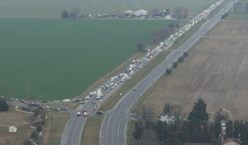 Traffic was backed up on Route 1 as the road was closed for over three hours.