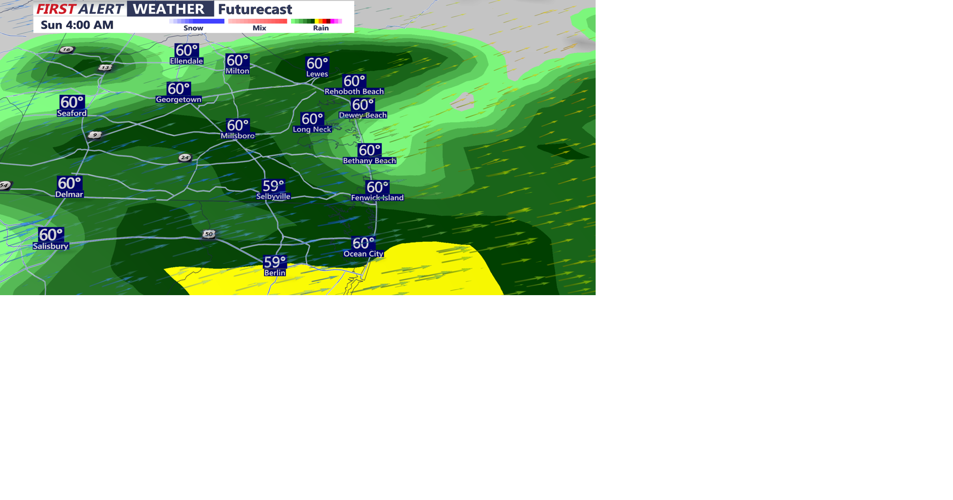 Showers and mild overnight, windy and colder Sunday into early next ...