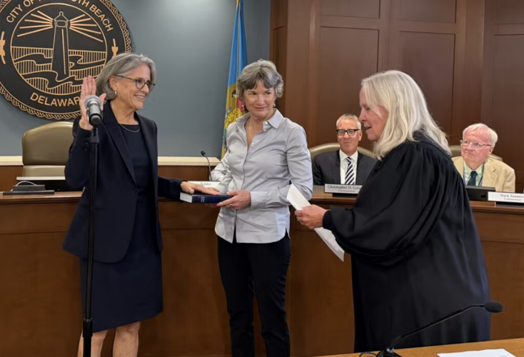 Susan Stewart sworn in. Inside the city's chambers.