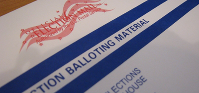 A close up of a mail ballot.