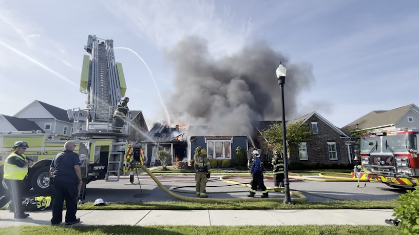 Wide angle of house fire