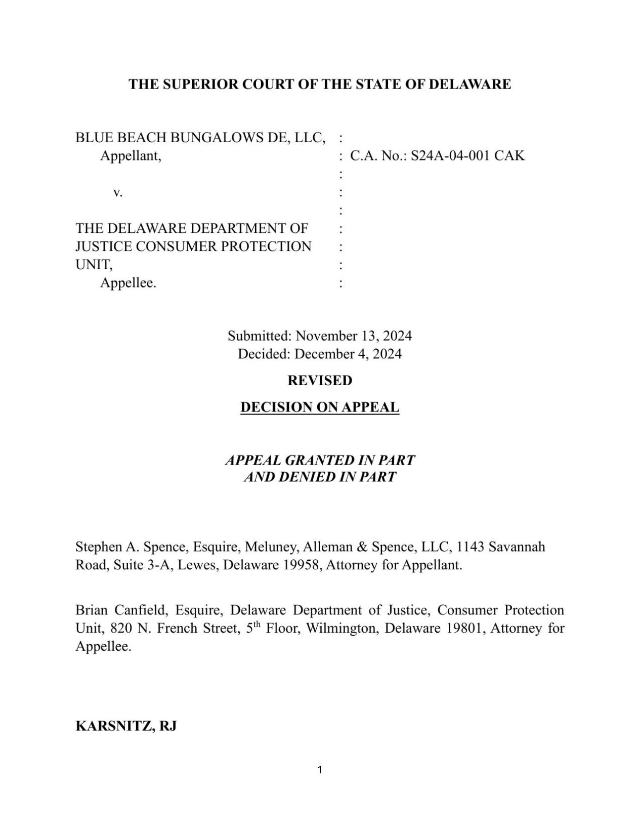 THE SUPERIOR COURT OF THE STATE OF DELAWARE