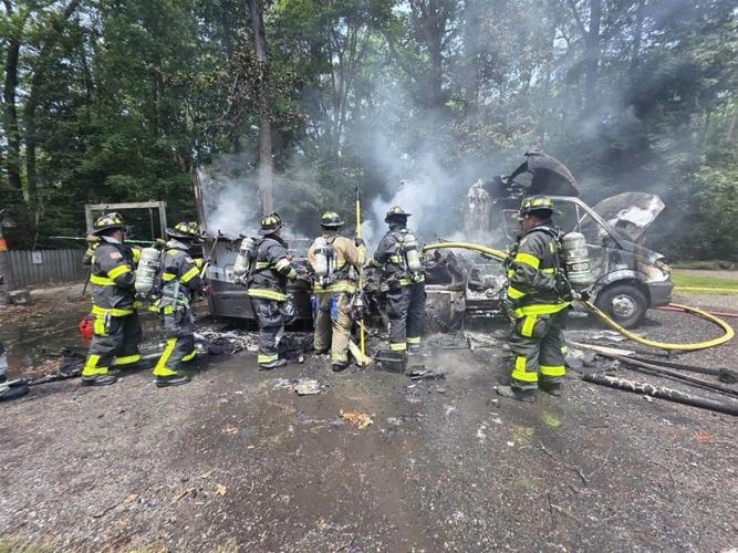 A recreational vehicle burned down after catching on fire.