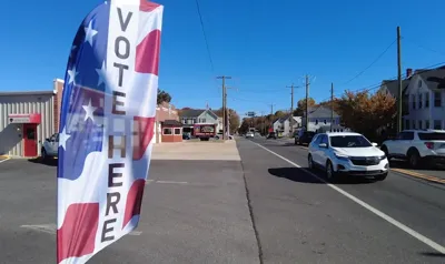 Vote here sign in front of Ellendale Fire Hall. 