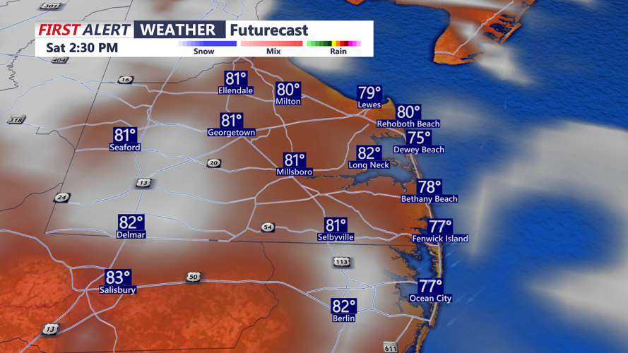 This is a forecasting map with expected temps and sky conditions expected the next day.
