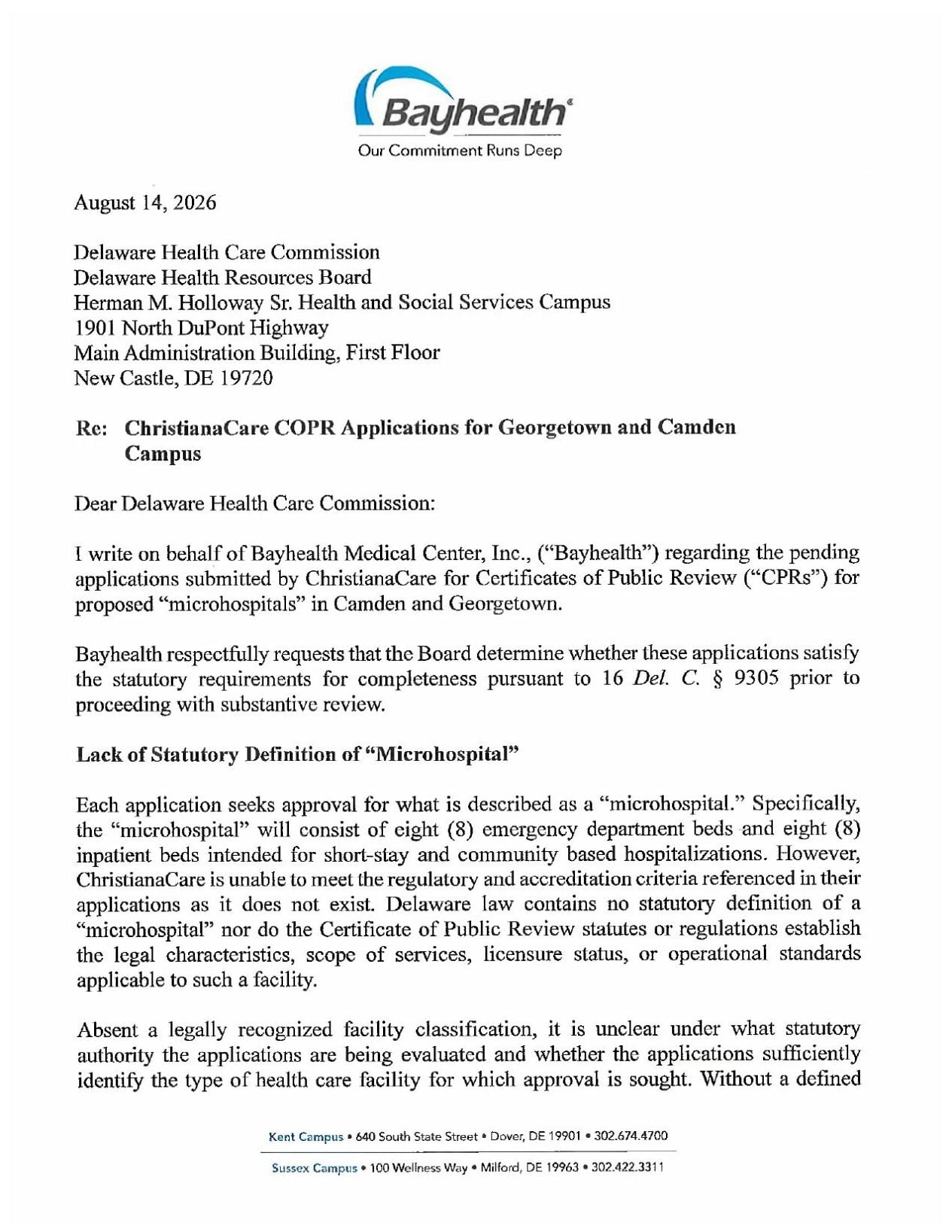 Letter from Bayhealth