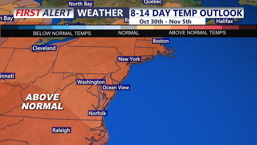Image shows 8 to 14 day temperature outlook.