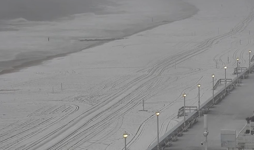 Ocean City boardwalk and snow covered beach