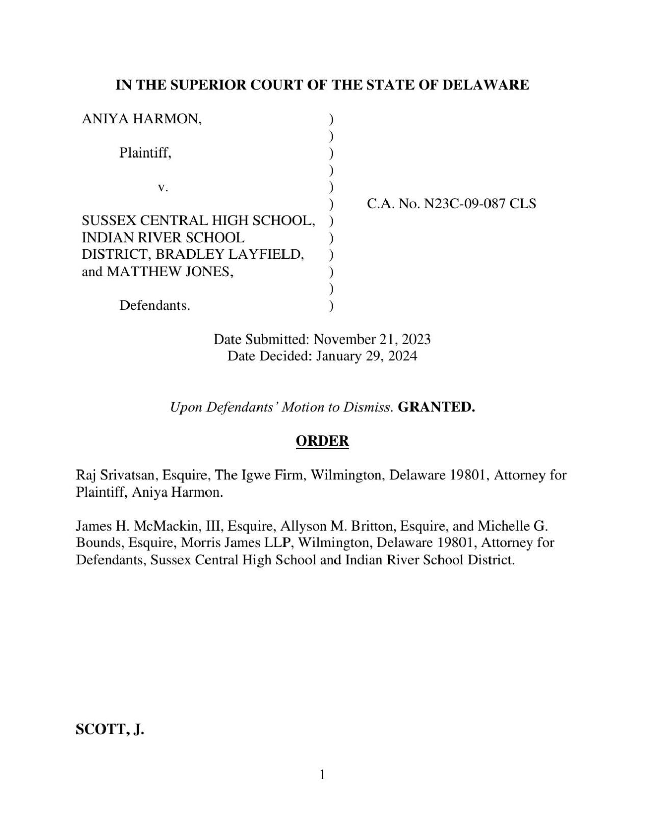 District Defendants' Motion to Dismiss Granted