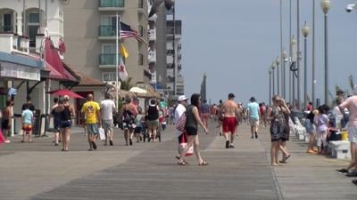 Crowds are still enjoying the beach.