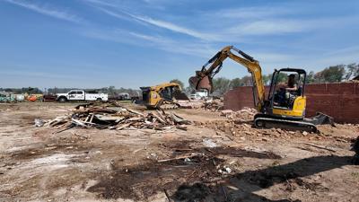 Crews demolish the Biden Barn in the Argo Corner area of Lincoln on Wednesday.